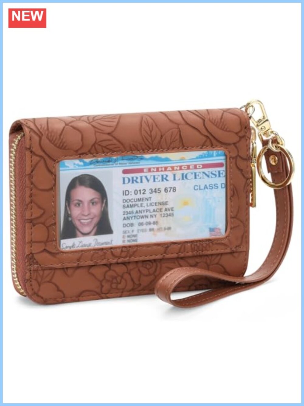 Faux Leather RFID Blocking Wristlet Card Case with ID Window